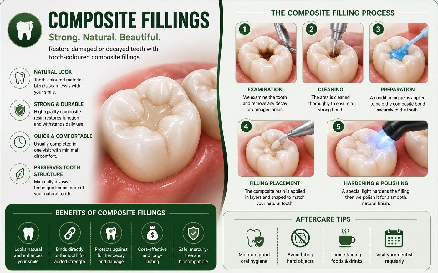 Composite fillings: natural look, the step-by-step process and aftercare tips